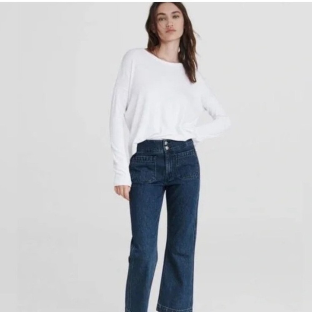 Rag & Bone Naval High Rise Wide Leg Jeans Pearson Blue Front Patch Pockets SZ 31